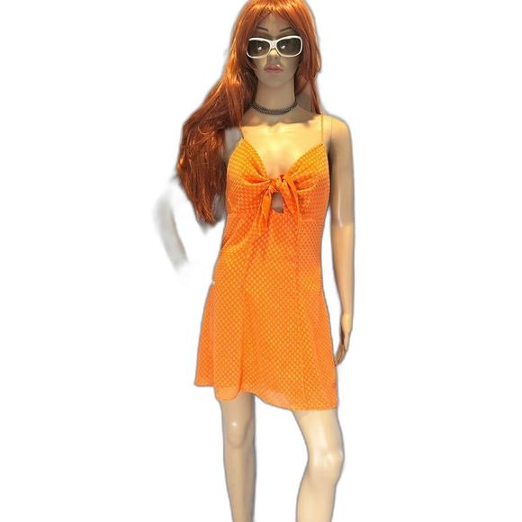 Alice + Olivia Designer dress Orange polka-dot texture mini  halter  size 2 NWT - Picture 4 of 8